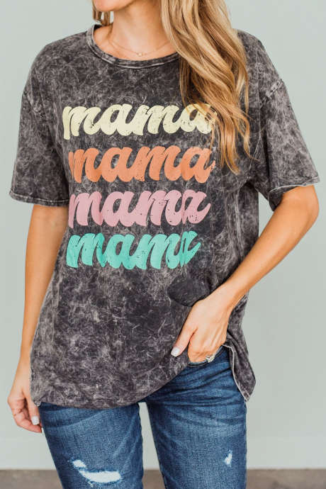 Czarna koszulka Vintage Mineral Wash Mama Graphic