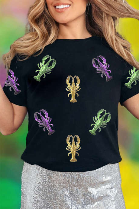 T-shirt festif à motif homard noir LC25231091-2