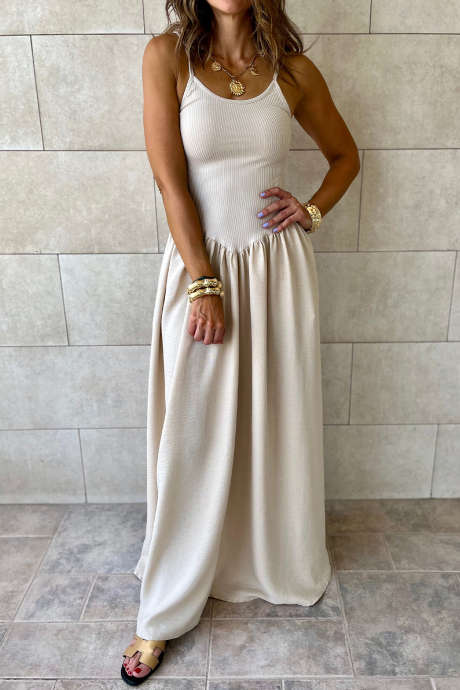 Sukienka maxi Jet Stream Spaghetti Straps z obniżoną talią i prążkowanym patchworkiem