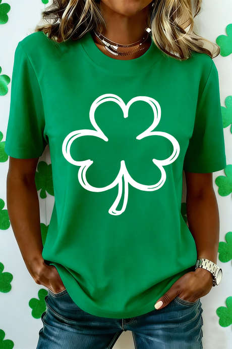 Bright Green St Patricks Day Lucky Shamrock Printed Casual Tee LC25231125-P109