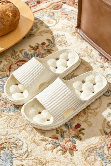 White Anti-skid Textured Hollowed Bathing Slippers BH024248-P1