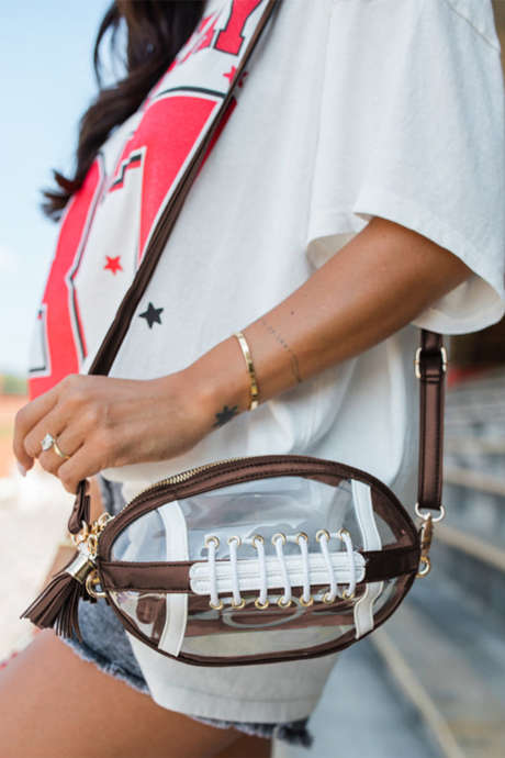 Kaffefärgad Rugbyfotboll Kontrastkant Fransar PVC Genomskinlig Axelväska