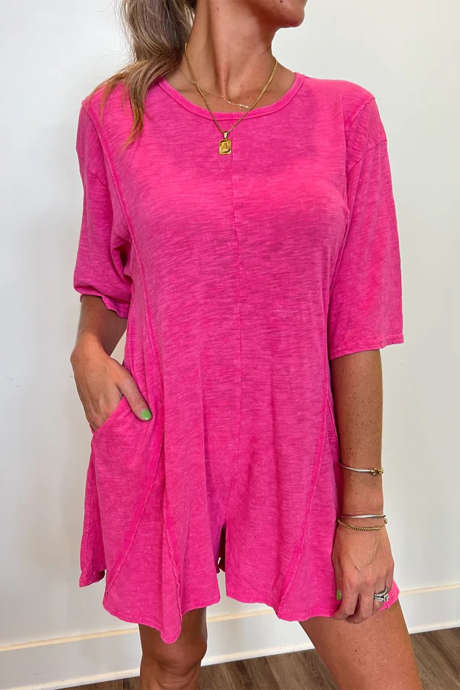 Rose Red Super Soft Half Sleeve Loose Romper