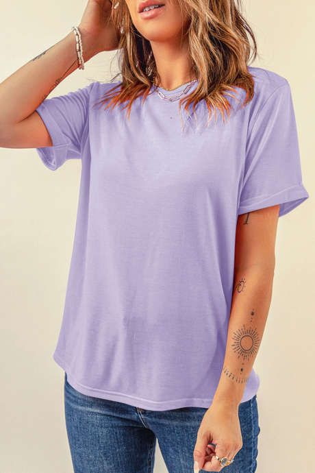 Orchid Petal Casual Plain Crew Neck Tee LC25224551-P708