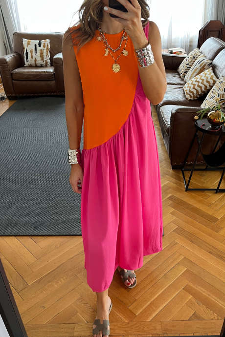 Sukienka maxi bez rękawów w kolorze różowo-czerwonym