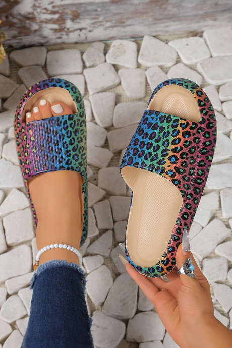 Light French Beige Vibrant Ombre Leopard Print Soft Casual Slippers BH024257-P4016