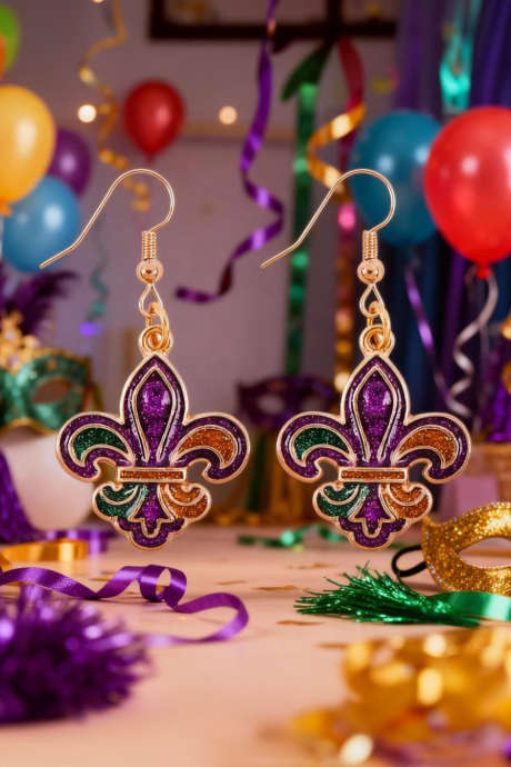 Złote, lśniące kolczyki z otwartymi haczykami Fleur De Lis