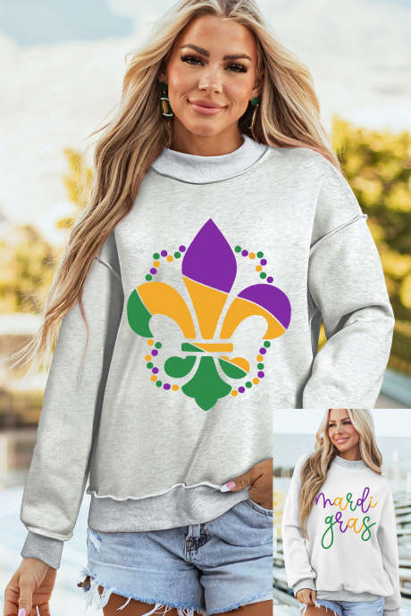 Light Grey mardi gras Fleur De Lis Reversible Print Double Wear Sweatshirt