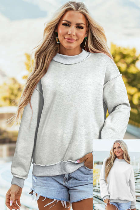 Ljusgrå Oversize Drop Shoulder Vändbar Tröja med Häftig Halsringning