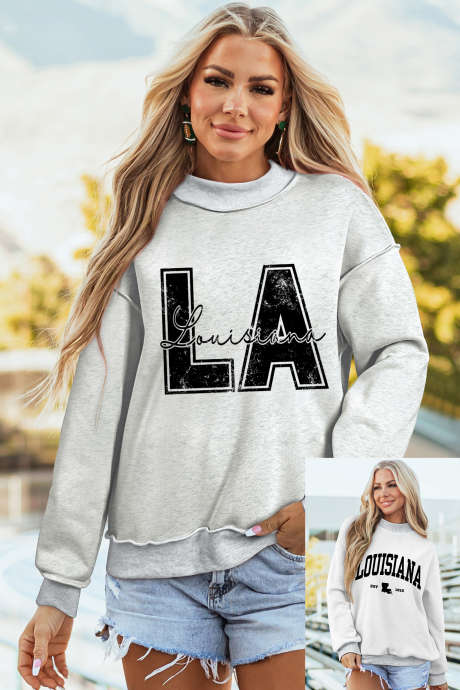 Ljusgrå LA Letter Print Reversible Double Wear-tröja med falsk halsringning