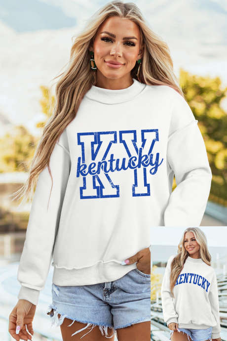 Biała, dwustronna bluza Kentucky Graphic z golfem