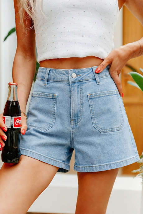 Myosotis High Rise Patch Pocket Denim Shorts LC7832259-P1204