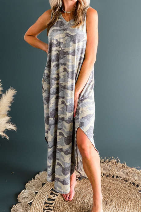 Gray Megan Camo Tank Maxi Dress
