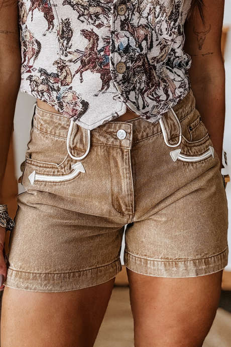 Bledo kaki kontrastne kavbojke s puščicami