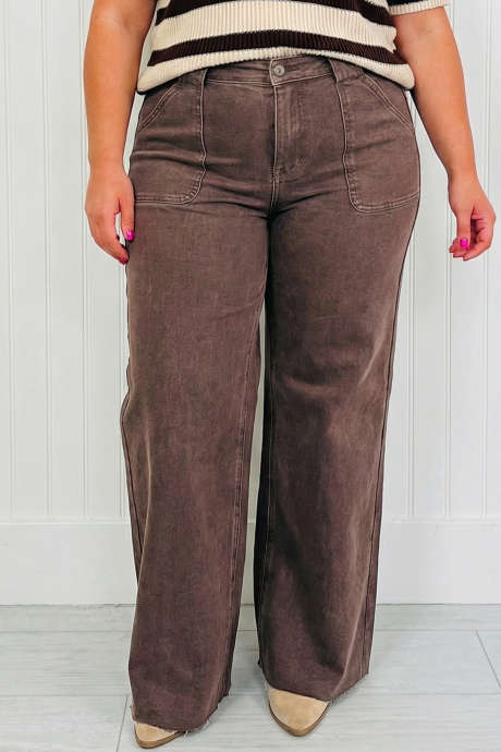 Dark Brown Judy Blue Box of Chocolates Retro Wide Jeans