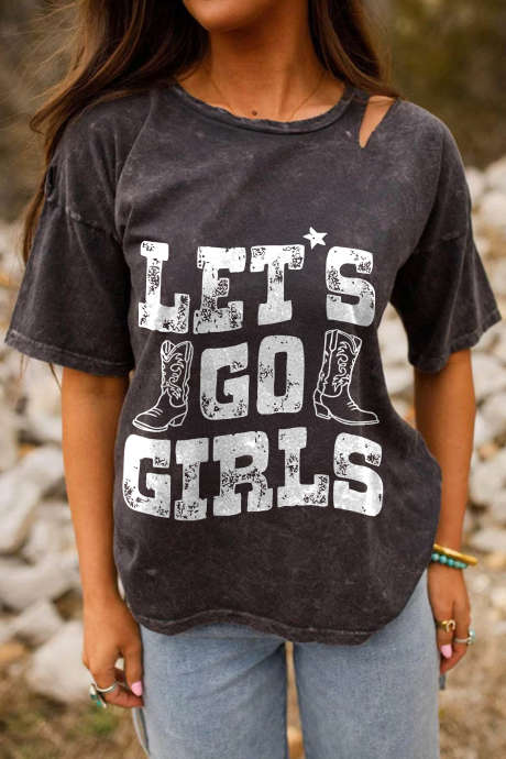 Carbon Grey LETS GO GIRLS Mineral Washed T Shirt