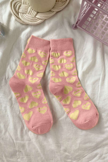 Pink Valentines Day Cute Heart Printed Polyester-cotton Socks