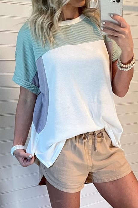 Bílé tričko s barevnými bloky Twisted Rib Mix Patchwork