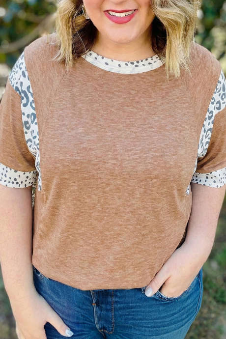 Chestnut Animal Color Block Patchwork Plus Size Tee PL2521971-P2017