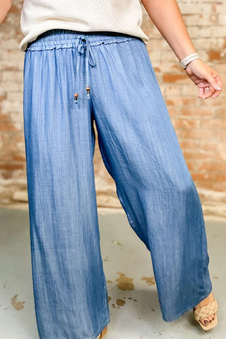 Ashleigh Blue Cute Bead Drawstring Elastic Waist Loose Pants
