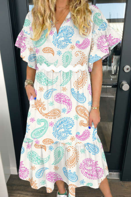 Multicolour Paisley printed short sleeved dress