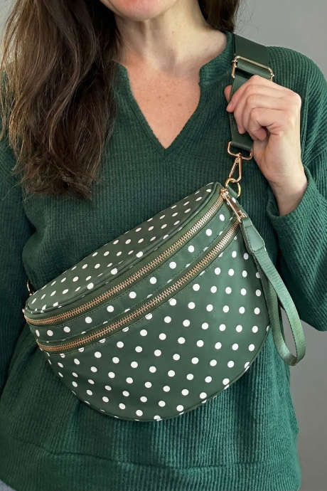 Blackish Green Retro Polka Dot Print Double Zip Crossbody Bag BH031573-P309