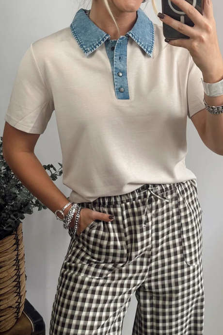 Džínový top s barevnými bloky a krátkým rukávem Jet Stream