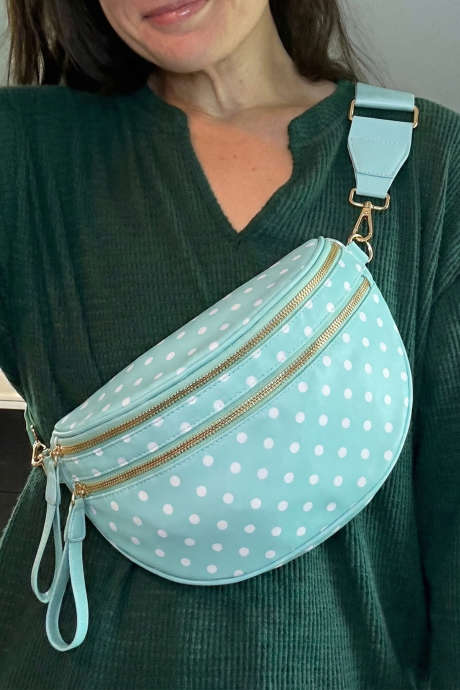 Beau Blue Retro Polka Dot Print Double Zip Crossbody Bag BH031573-P804