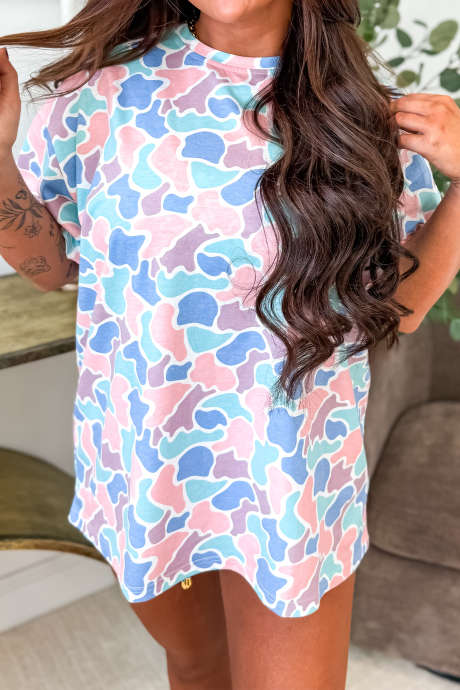 Multicolour Camouflage Print Preppy Fashion Tunic Tee