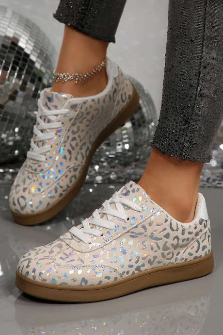 White Shiny Leopard Print Training Shoes BH024151-P101