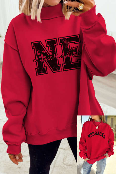Racing Red NEBRASKA Double Side Printed Mock Neck Reversible Sweatshirt LC25321262-P603