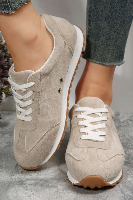 Gray Faux Suede Grommet Detail Lace-up Sneakers BH024176-P11
