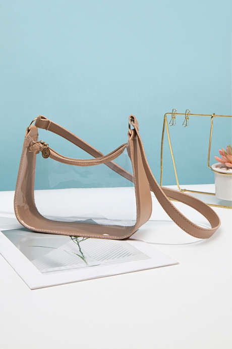 Camel PU Leather Trim Clear Shoulder Bag BH031521-P1016