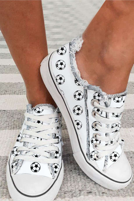 Chaussures de football blanches à lacets en toile effilochée BH024192-P1