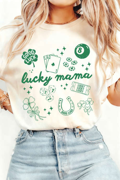 White lucky mama Playful Graphic Tee LC25231292-1