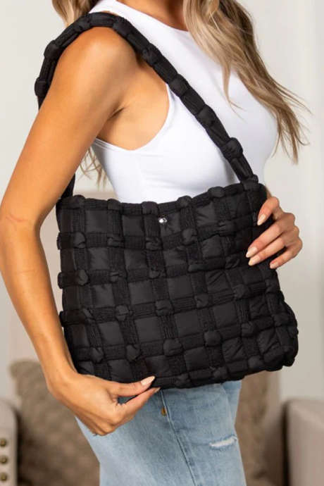 Black Stylish Woven Texture Single Shoulder Square Bag BH031572-P2