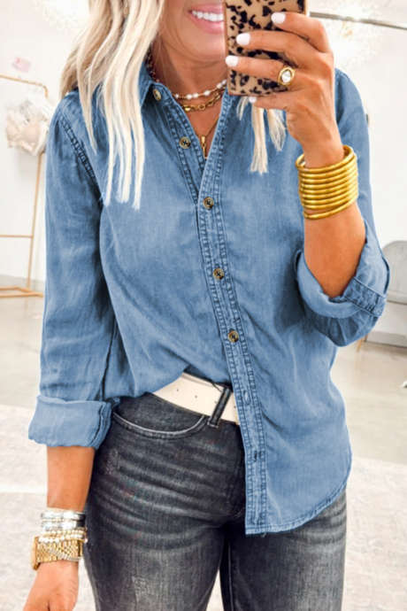 Chemise en jean slim boutonnée Myosotis LC7821550-P1204