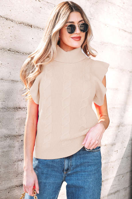 Jet Stream -kaapelineule, jossa poolokaulus ja röyhelöinen lyhythihainen neule