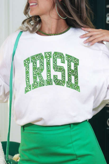 Valkoinen IRISH Leopard Clover -kirjailtu graafinen t-paita LC25231338-1