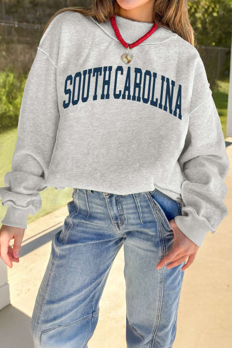 Light Grey SOUTHCAROLINA/ SC Double Side Printed Mock Neck Sweatshirt