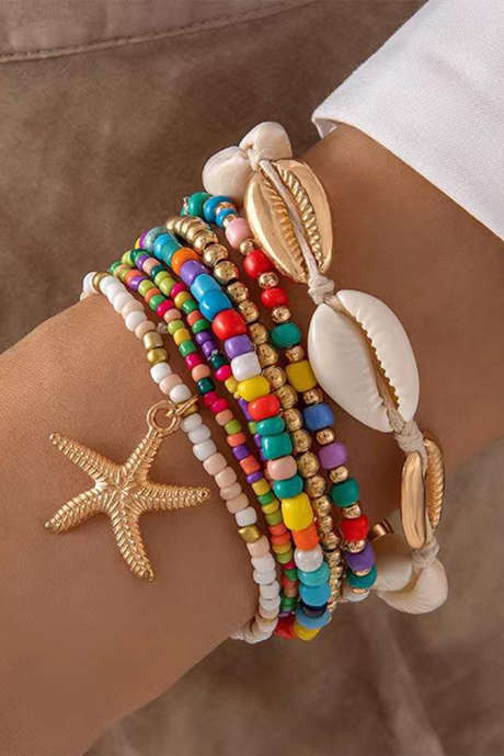 Gold 7PCS Shell Bohemian Stackable Beach Bracelet Set BH014751-P12