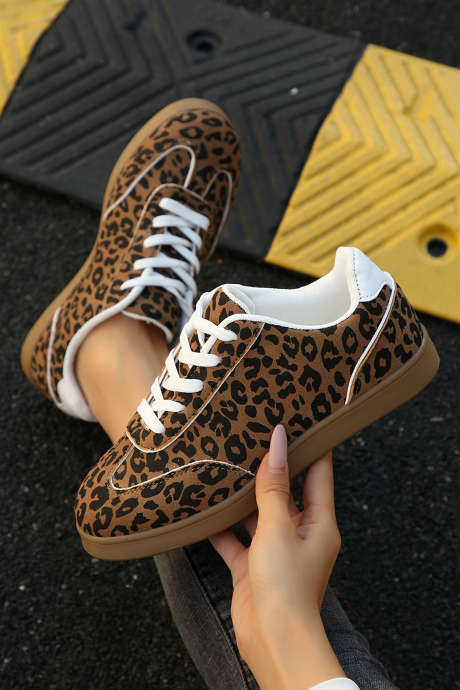 コーヒーシャイニーレオパードプリントトレーニングシューズ BH024151-P1017