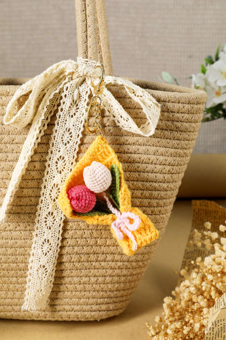 Yellow Crochet Tulip Flower Bouquet Bag Charm Keychain BH043498-P7