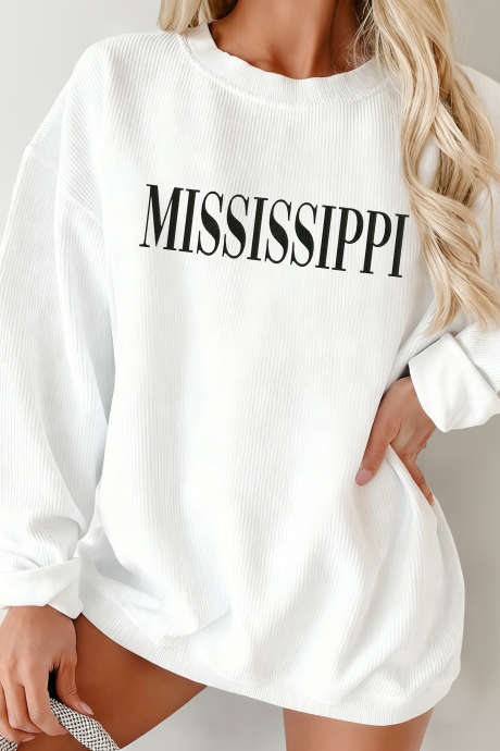 Sweat-shirt ample blanc à côtes en relief MISSISSIPPI LC25321339-P1