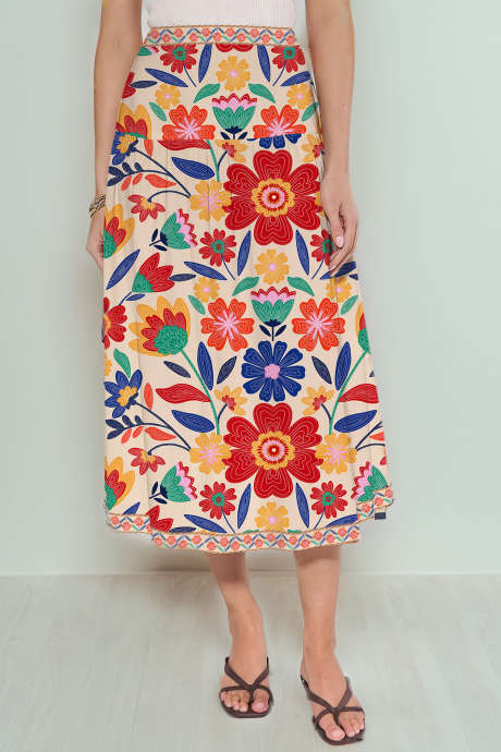 赤い花柄ミディスカート