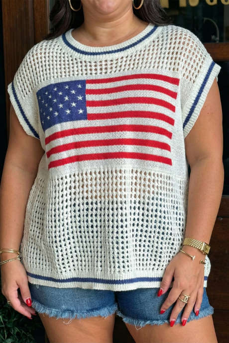 Valkoinen tähti virkattu toppi