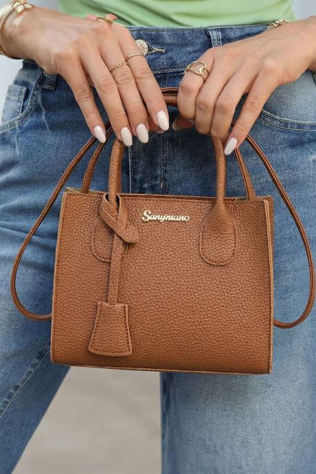 Camel Minimalist PU Leather Handle Shoulder Bag