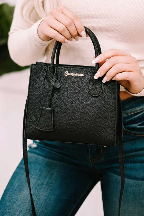 Color black Minimalist PU Leather Handle Shoulder Bag