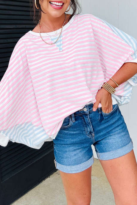 Majica z dolgimi rokavi Dolman in širokimi črtami