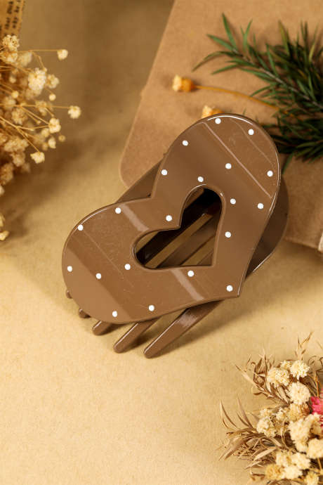 ライトフレンチベージュ ポルカドット アーチハート ヘアクロウクリップ BH043710-P4016